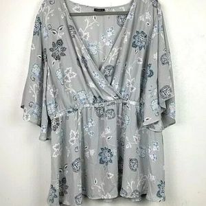 Torrid Gray Floral Tunic Flowy Bell Sleeves 2X